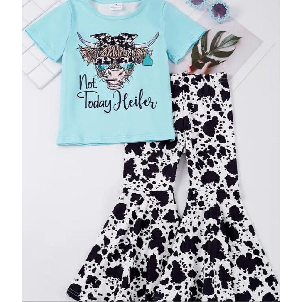 Wholesale Children's Western Style Short Sleeve Cow Pattern Pants Cow Head Suit